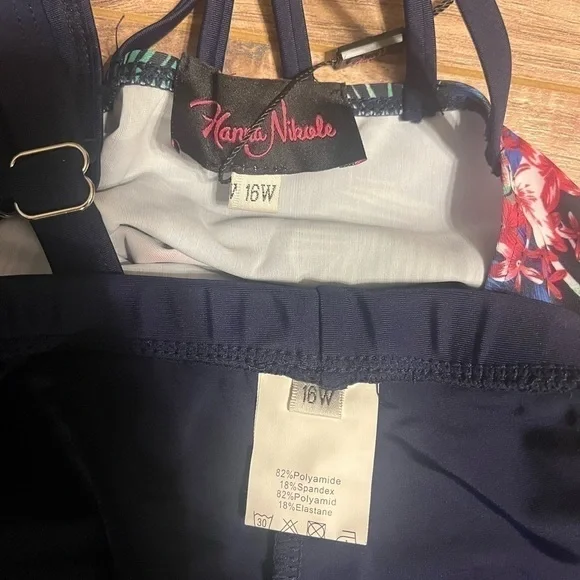 NWT - Hanna Nikole 2 Pieces Athletic Tankini Swimsuits with Shorts Sz 16W - Picture 3 of 10